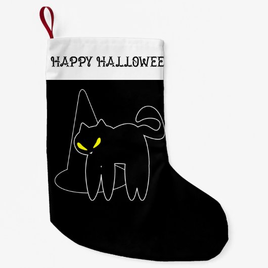 Halloween Stocking | Zwarte kat en Pet Kleine Kerstsok (Voorkant)