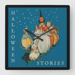 Halloween Storytime Little Witch Black Cat Vierkante Klok