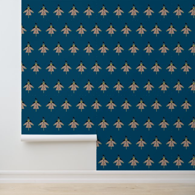 Halloween Straw Scarecrow en Ravens Patterned Behang (Applicatie)