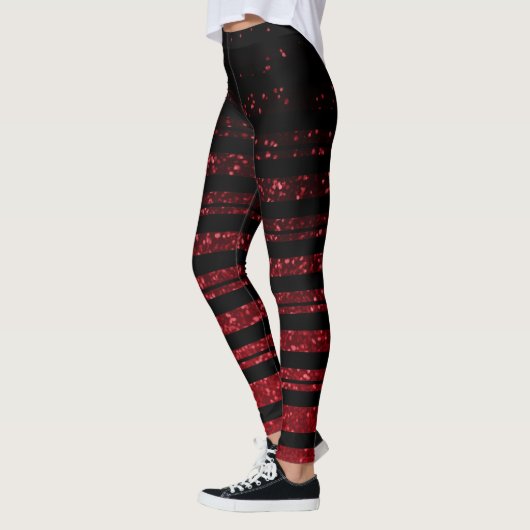 Halloween Streep zwart en rood Glitter Leggings (Links)