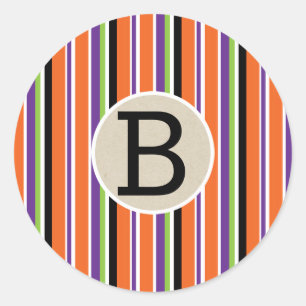 Halloween Strepen Kleurrijke Monogram Verjaardagsf Ronde Sticker