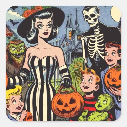  Halloween strips Vierkante Sticker (Voorkant)