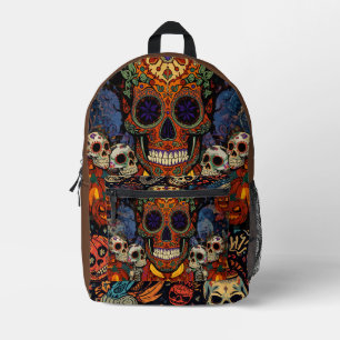 Halloween,Sugar Skull Pumpkin Fiesta, Calavera Bedrukte Rugzak