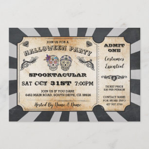 Halloween Sugar Skulls Ticket Party Invitation Kaart