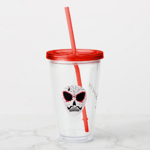 Halloween Suiker Schedel Gezicht Script Monogram Acryl Drinkbeker