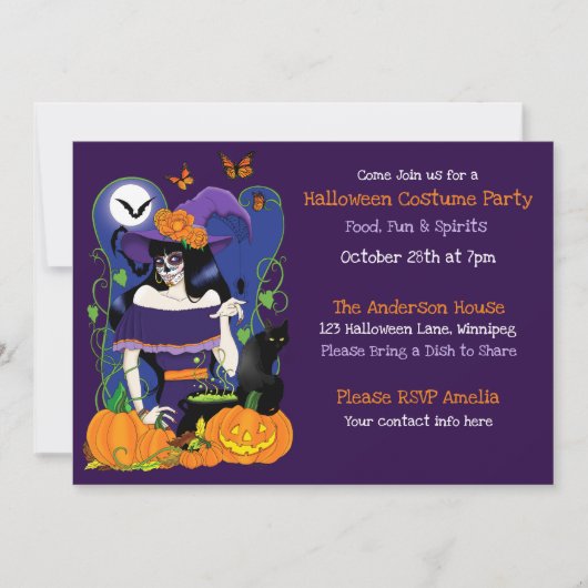 Halloween Suiker Schedel Heks Kaart (Voorkant)