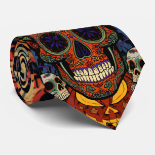 Halloween, Suiker Schedel Pompoen Feest, Calavera  Stropdas