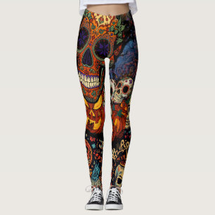 Halloween, Suiker Schedel Pompoenen Feest, Calaver Leggings