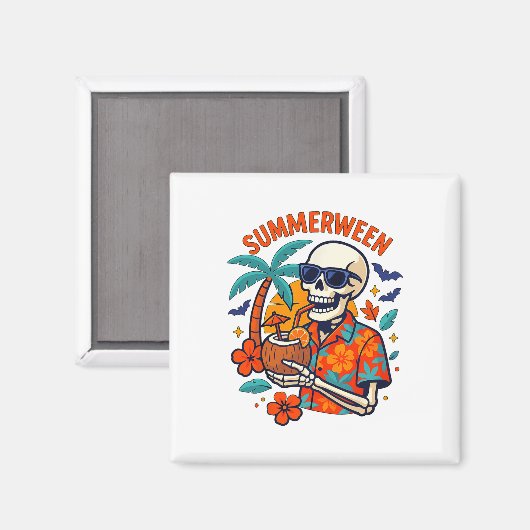 Halloween Summer Ween Skeleton Spooky Vacation Flo Magneet (Voorkant / Achterkant)