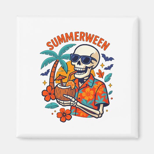 Halloween Summer Ween Skeleton Spooky Vacation Flo Magneet (Voorkant)