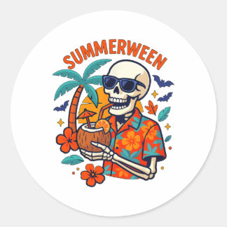 Halloween Summer Ween Skeleton Spooky Vacation Flo Ronde Sticker
