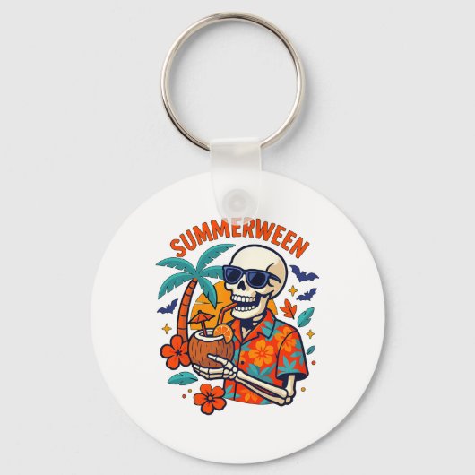 Halloween Summer Ween Skeleton Spooky Vacation Flo Sleutelhanger (Voorkant)