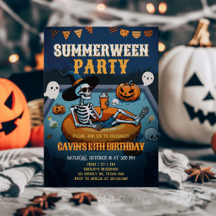 Halloween Summerween Zwembad Verjaardag Kaart