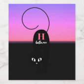 Halloween Sunset Black Cat Monogram Wijn Etiket (Enkel label)