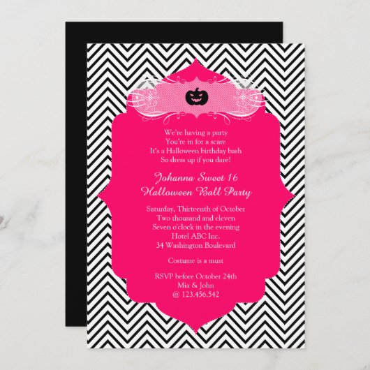 Halloween Sweet 16 Ball Costume Party Invitation (Devant / Derrière)