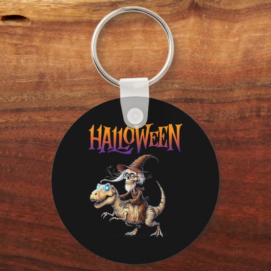 Halloween T-Rex Skeleton Ride Sleutelhanger (Voorkant)