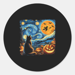 Halloween T-shirt Heren Dames Zwarte Kat Pompoenen Ronde Sticker