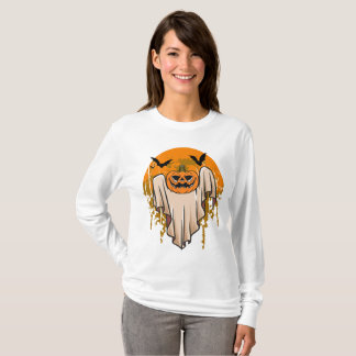 Halloween T-shirt met zwarte vleermuizen en pompoe