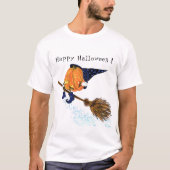 Halloween T-Shirt Sorcière Citrouille Volant Broom (Devant)