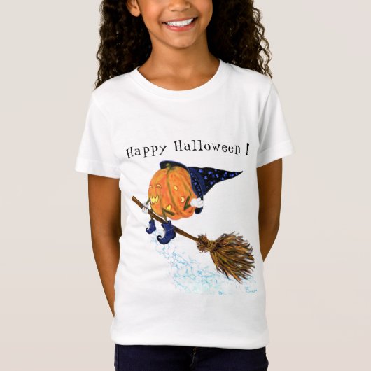 Halloween T-Shirt Sorcière Citrouille Volant Salle (Devant)