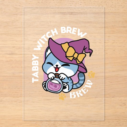 Halloween Tabby Cat – Witch Hat & Potion Art Acryl Uitnodigingen (Voorkant)