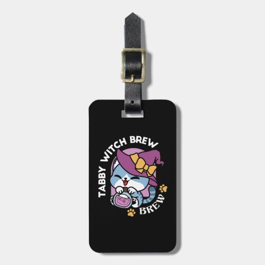Halloween Tabby Cat – Witch Hat & Potion Art Bagagelabel (Voorkant verticaal)