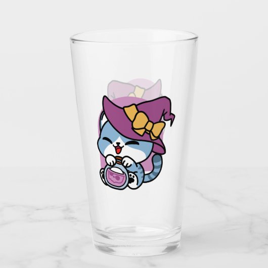 Halloween Tabby Cat – Witch Hat & Potion Art Glas (Voorkant)