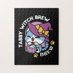 Halloween Tabby Kat – Heksenhoed & Toverdrank Kuns Legpuzzel