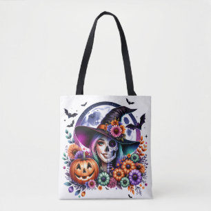 Halloween Tas met heks en skelet