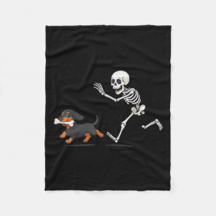 Halloween teckel Funny Skeleton Chasing Dog Mannen Fleece Deken