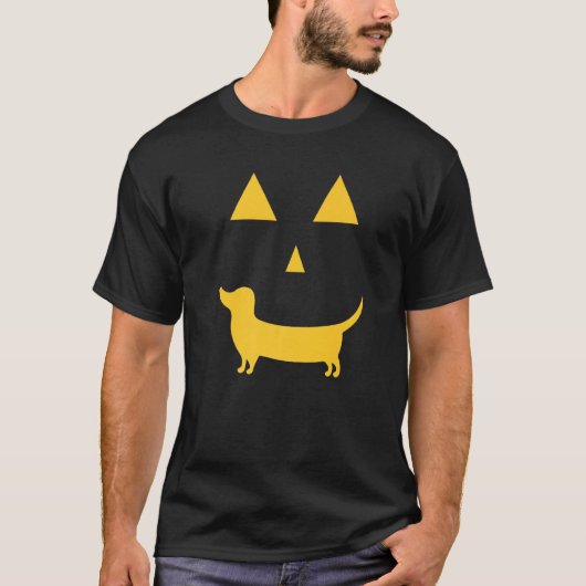 Halloween teckel pompoen gezicht cool teckel t-shirt (Voorkant)
