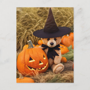 Halloween Teddy Bear Jack op lantaarn Feestdagenkaart