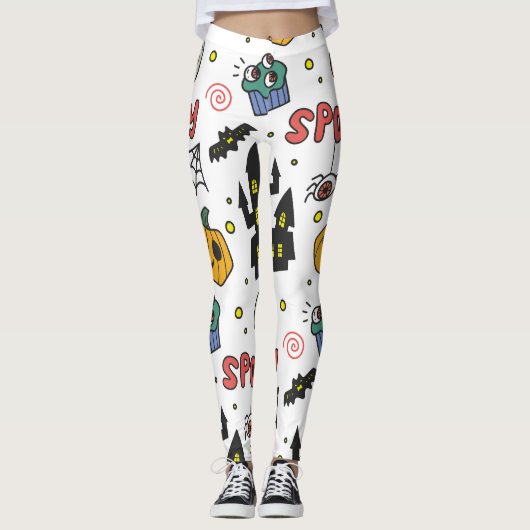 Halloween-tekens: grillig naadloos patroon leggings (Voorkant)