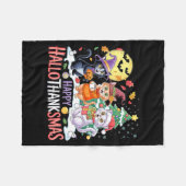 Halloween Thanksgiving Christmas Happy Hallothanks Fleece Deken (Voorkant (Horizontaal))