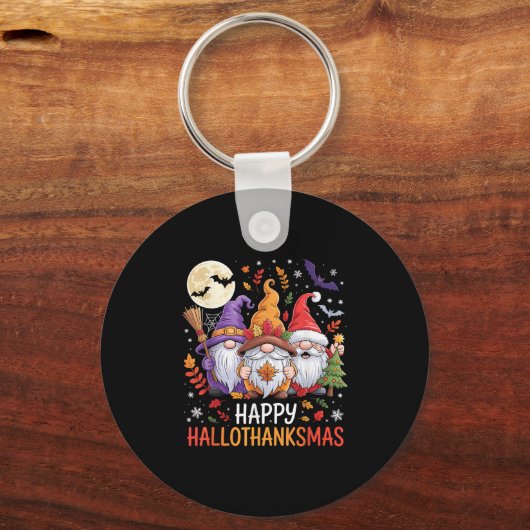 Halloween Thanksgiving Christmas Happy Hallothanks Sleutelhanger (Voorkant)