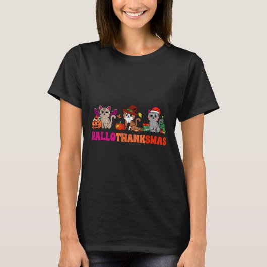 Halloween Thanksgiving Christmas Happy Hallothanks T-shirt (Voorkant)