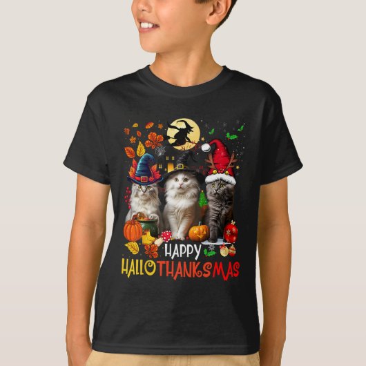 Halloween Thanksgiving Christmas Happy Hallothanks T-shirt (Voorkant)