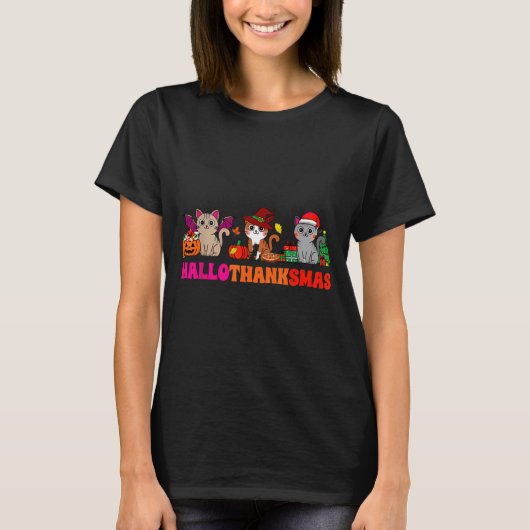 Halloween Thanksgiving Christmas Happy Hallothanks T-shirt (Voorkant)