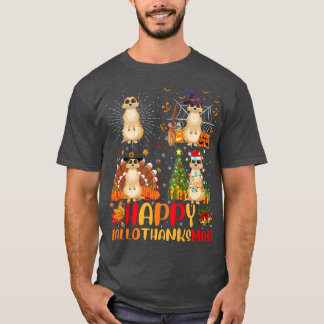Halloween Thanksgiving Christmas Meerkat Hallothan T-shirt