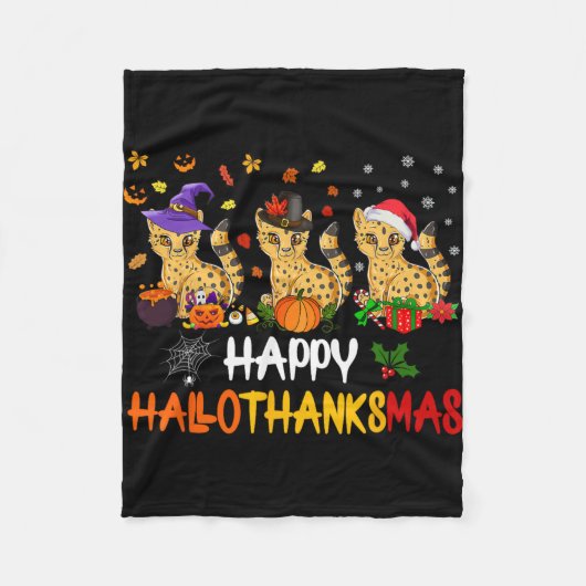 Halloween Thanksgiving Kerst Cheetah Cat Hallo Fleece Deken (Voorkant)