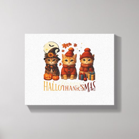 Halloween Thanksgiving KerstHappy Hallo Canvas Afdruk (Voorkant)