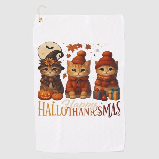 Halloween Thanksgiving KerstHappy Hallo Golfhanddoek (Voorkant)