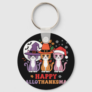 Halloween Thanksgiving Kerstkatten Happy Hallot Sleutelhanger