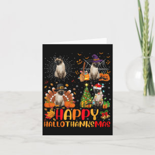 Halloween Thanksgiving Kerstmis Siamese Cat Hallo Kaart