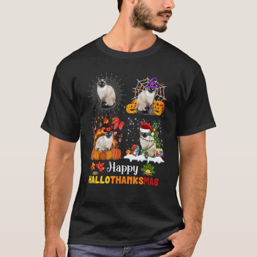 Halloween Thanksgiving Kerstmis Siamese Cat Hallo T-shirt (Voorkant)