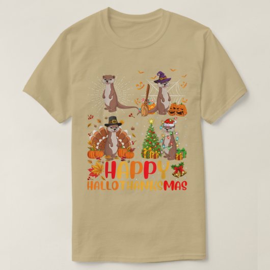 Halloween Thanksgiving kerstZee Otter Haloth T-shirt (Design voorkant)