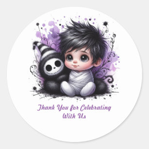 Halloween-thema Baby shower - Paarse Gotische Baby Ronde Sticker