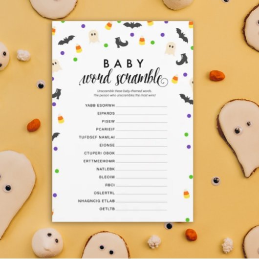Halloween thema baby woord scramble douche spel programma