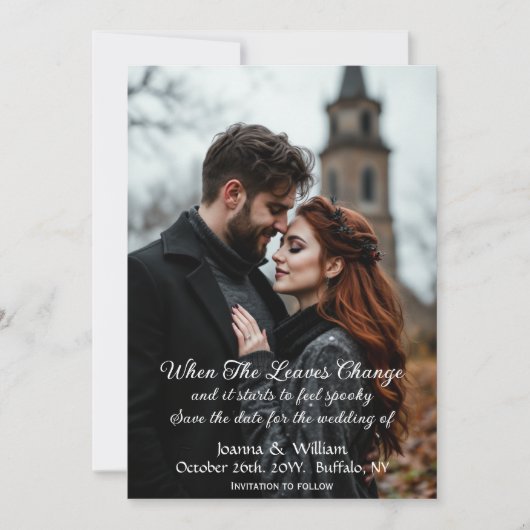 Halloween thema bruiloft foto gotische bloem save the date (Voorkant)