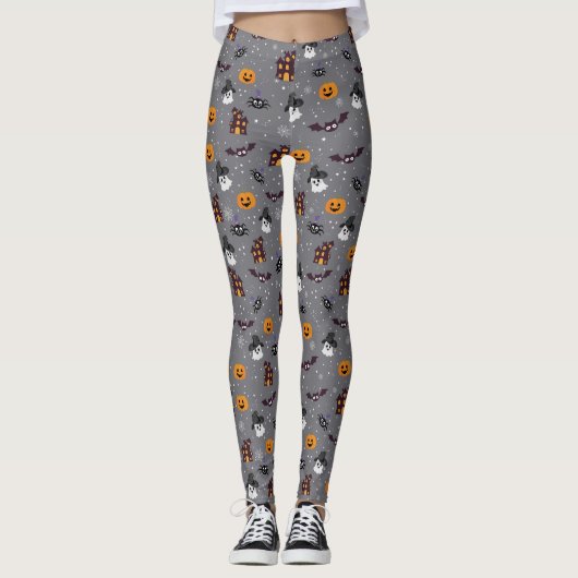 Halloween Thema Grijze Leggings (Voorkant)
